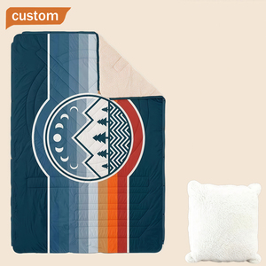 Multifunctional Four-In-One Polyester Sherpa Quilted Outdoor Foldable Storage Pillow Camping <b>Blanket</b> - Product Image 1