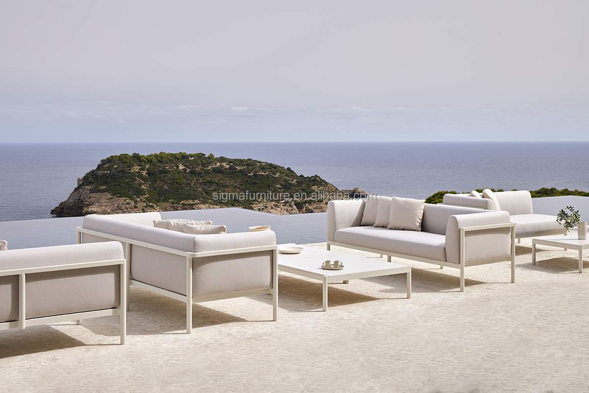 Patio Outdoor Living Room Powder Coated Aluminium Structure Garden Couch 3 Seater Sofa