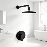 Système de douche encastré monofonction noir mat de 10 pouces - Pommeau de douche rond effet pluie avec bras courbé mural et robinet pour un design moderne