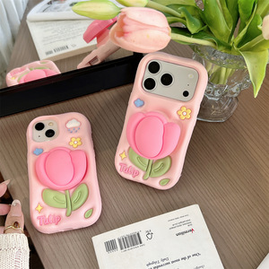 Custodia per telefono in silicone 3D creativa a forma di tulipano, stile coreano, anti-caduta, per Apple <span class=keywords><strong>iPhone</strong></span> 16 Pro Max 15 - Product Image 2