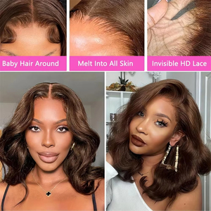 Pelucas de Cabello Humano Ondulado Marrón con Encaje Frontal 13x4 13x6, Peluca Bob Corta Barata Brasileña sin Pegamento, Pelucas con Cierre de Encaje <span class=keywords><strong>4x4</strong></span> 5x5 para Mujer - Product Image 5