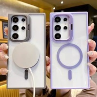 Étui de téléphone magnétique transparent avec support d'objectif adapté aux séries Samsung S25/s24/s23