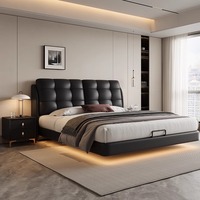 Mobilier de Chambre Moderne de Luxe en Bois, Lits Capitonnés Moelleux, Cadre de Lit Double King Size, Design Suspendu Flottant Queen