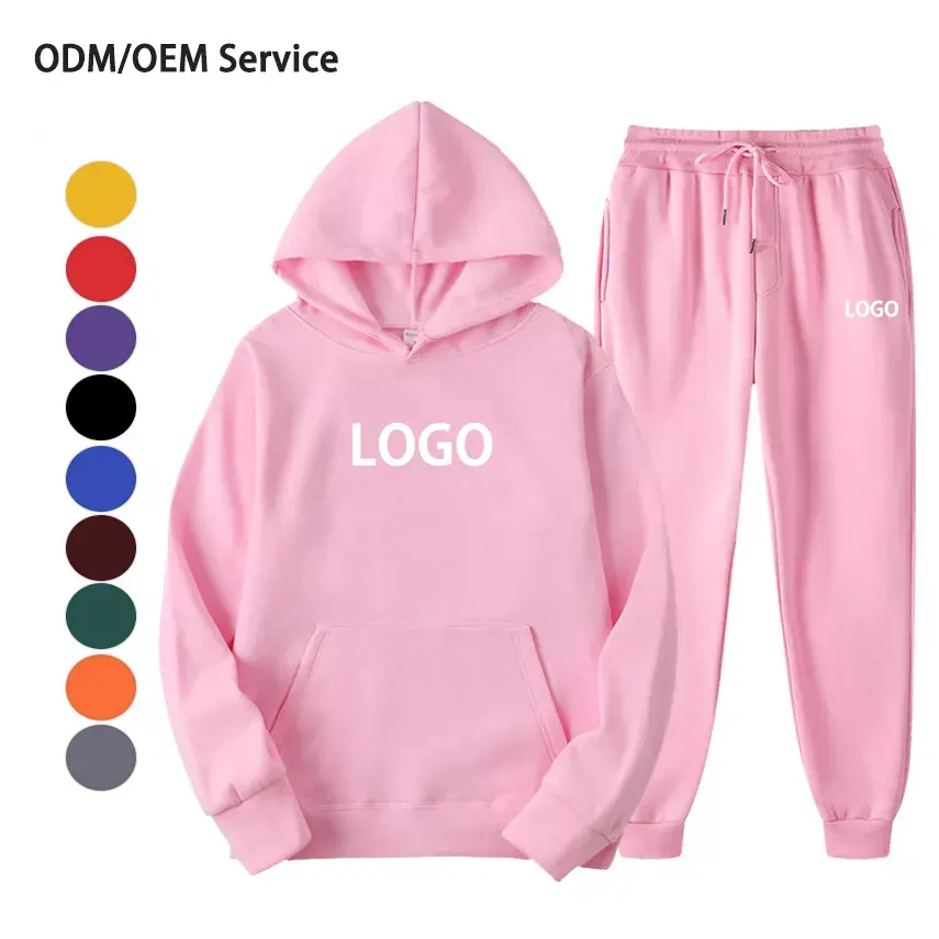 도매 사용자 정의 로고 OEM 빈 Sweatsuit 여성 일반 트랙 정장 스포츠 핑크 2 조각 까마귀 세트 코튼 Tracksuits