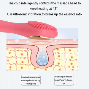 Sikat pembersih wajah silikon ultrasonik, pemijat getaran dapat diisi ulang dengan pemanasan - Product Image 3