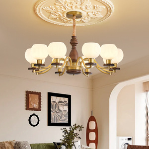 American Vintage French Retro Chandelier Multi Head Led <b>Light</b> For Living Room Bedroom Walnut Color <b>Ceiling</b> Lamp - Product Image 2