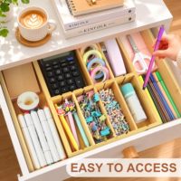 Boîte de rangement et plateau pliables en bambou pour fournitures de bureau, artisanat, cosmétiques, ustensiles de cuisine