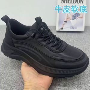 Zapatos de Cuero Genuino Negro para Hombre, Transpirables, Suaves, con Suela Gruesa, Versátiles, Ligeros, Deportivos, Casuales, para Correr - Product Image 4
