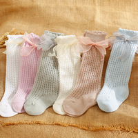 Chaussettes d'été en maille pour bébé fille Chaussettes avec nœud pour enfants Chaussettes longues tubulaires pour enfants pour filles