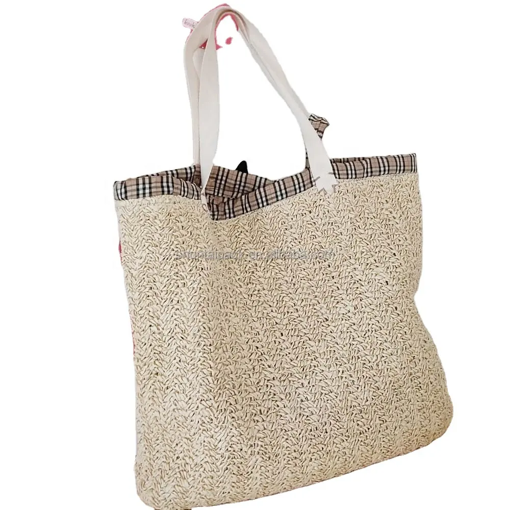 Large Capacity Shoulder Beach Tote Bag Plain Cotton Canvas Makeup Pouch Beach Leisure Women Handbags