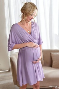Robe d'allaitement de maternité à col en V et manches courtes, en tricot côtelé, vêtements de <span class=keywords><strong>grossesse</strong></span> S-XXXL - Product Image 6