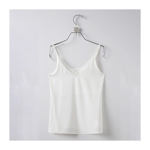 Summer Seamless Ice Silk Vest Women Spaghetti Strap V-Neck Inner Layer Sleeveless Top Solid Color Polyester Base Layer - Product Image 3