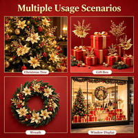 Décorations de Noël : Brindilles artificielles de poinsettia doré et baies pour couronnes de Noël, vitrines et décoration intérieure