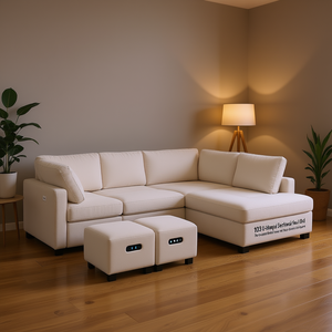 Sofá seccional moderno en forma de U con otomana móvil y puertos USB para sala de estar - Product Image 2