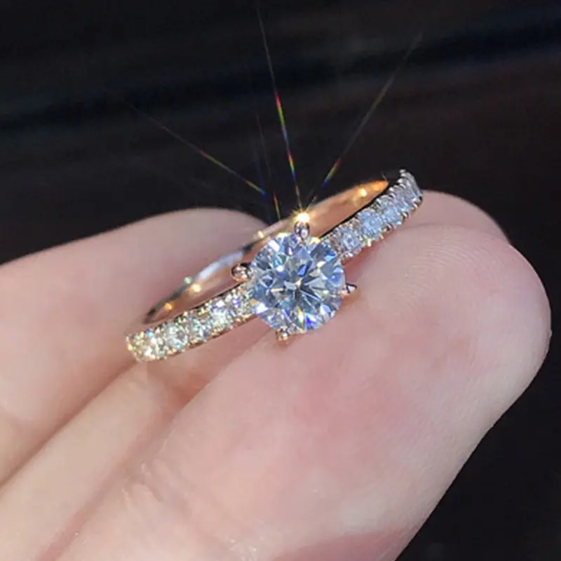 Mạ Bạc mô phỏng chiếc Nhẫn kim cương kỷ niệm Zirconia LỜI HỨA tối giản engagement Ring đồ trang sức