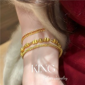 Bijoux en argent King Silver, bracelet élastique torsadé plaqué or en argent sterling S925, pour femmes, à porter tous les jours - Product Image 5