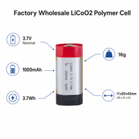 Batterie lithium-ion rechargeable LiCoO2 cylindrique polymère souple personnalisée en usine 3,7 V 1000 mAh 112043