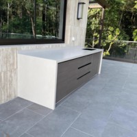 Meuble de lavage extérieur multifonctionnel avec évier, comptoir et armoire intégrée en alliage d'aluminium et plan de travail en pierre, pour terrasse, villa, cour et jardin