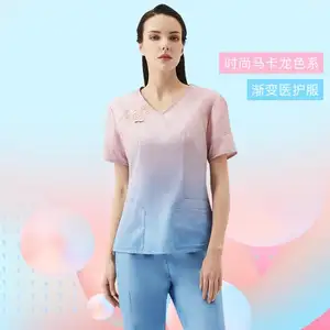 Toptan kadın tıbbi üniforma 2021 hastane hemşire üniformaları cerrahi tulum degrade renk seti eczane giysileri özel Logo