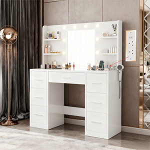 Moderna Toeletta in Legno Massello con Cassetto e Specchio per <span class=keywords><strong>Trucco</strong></span>, Arredamento per Camera da Letto e Soggiorno - Product Image 2