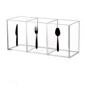 Boîte de <span class=keywords><strong>rangement</strong></span> moderne en plastique acrylique à 3 grilles pour argenterie <span class=keywords><strong>Vaisselle</strong></span> rectangulaire Cuisine Restaurant Stockage des aliments Aluminium - Product Image 4