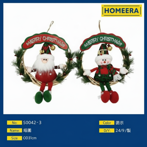 Coronas navideñas con decoraciones de Papá Noel y muñeco de nieve Tela y ratán 24 piezas por caja - Product Image 1