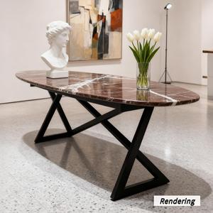 <span class=keywords><strong>Tavolo</strong></span> da Pranzo Ovale Moderno in <span class=keywords><strong>Marmo</strong></span> <span class=keywords><strong>Rosso</strong></span>-Viola con Base in Metallo/Legno, Arredamento di Lusso in Pietra per Sala da Pranzo, Casa o Ufficio, 6 Posti - Product Image 3