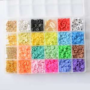 Mikii Hot Sale Multi-Colors 24 Compartment Box Flat Round Heishi Beads Kit ,Clay Beads For Bracelet Making