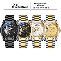 Montre automatique squelette phase de lune haut de gamme avec bracelet en acier inoxydable, montre-bracelet mécanique de luxe pour homme, mode et affaires