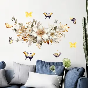 2024 New Wall Stickers PVC living room decorative Nordic Lily butterfly illustration decorative stickers