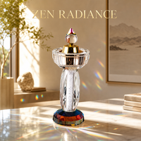 Brûleur d'encens artisanal en cristal K9 facetté arc-en-ciel, écologique, colonne à bulles, accent doré, support d'aromathérapie zen, méditation