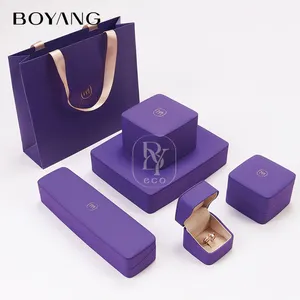 Coffret bijoux personnalisé de luxe en cuir violet pour boucles d'oreilles, collier, bague et bracelet