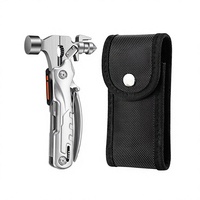 Marteau à griffes multifonctionnel 12-en-1, outil de survie, tête en acier inoxydable, lampe torche LED, brise-vitre, camping, travail du bois