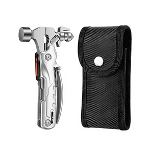 Marteau à griffes multifonctionnel 12-en-1, outil de survie, tête en acier inoxydable, lampe torche LED, brise-vitre, camping, travail du bois - Product Image 1