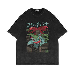 T-shirt da Uomo Personalizzata in Cotone 100% Nero Pesante 240 Grammi, Lavaggio Acido Vintage con Grafica Pokémon <span class=keywords><strong>Pikachu</strong></span> Anime - Product Image 4