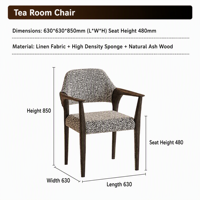 Fauteuil en bois de frêne massif avec coussin en tissu de lin, chaise de salle à manger moderne rétro pour salon, bureau