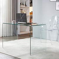 Table de bureau en verre trempé transparent pour ordinateur de direction en verre transparent