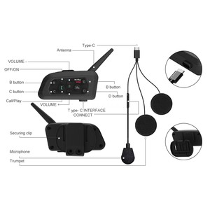 Tai nghe không dây với <span class=keywords><strong>Bluetooth</strong></span> cho xe máy, v6plus Mũ bảo hiểm tai nghe intercom Moto comunicador <span class=keywords><strong>BT</strong></span> không dây <span class=keywords><strong>Interphone</strong></span> 1200m - Product Image 2