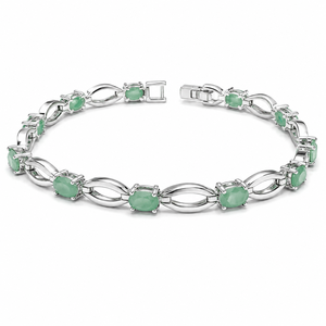 925 Sterling Silver Rhodium Plated Emerald <b>Gemstone</b> Link <b>Bracelet</b> for Women - Product Image 2