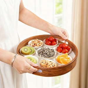 Wooden And Bamboo Round <b>Tray</b> <b>Large</b> Medium Small For Tea Fruit Serving Residential Use - Product Image 1