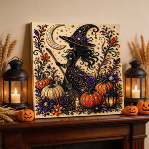 Kit DIY d'art 3D en perles fait main, Décoration d'Halloween, Peinture diamant murale à motifs Fantôme, Vache, Chat, Crâne, Sorcière, Citrouille, Lune - Product Image 1