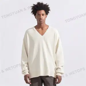 Fabricantes de ropa personalizada 12GG ligero de nailon sólido de algodón con cuello en V suéter de gran tamaño