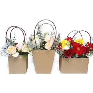 Factory Price Small Square Flower Box Bouquet Ring Elegant Kraft Paper Carry Bag