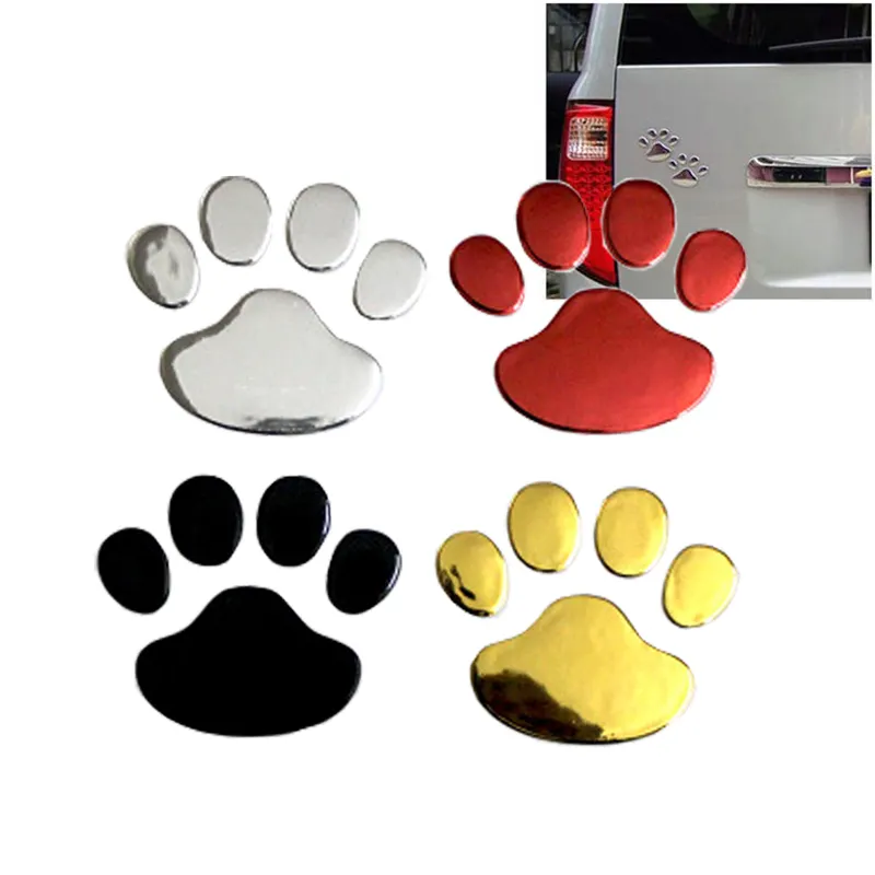 QY stiker mobil perak emas merah stiker mobil Desain keren paw 3D hewan anjing kucing beruang jejak kaki jejak kaki 3M applique