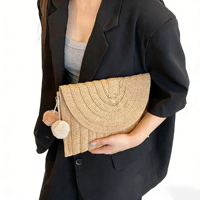 Tas selempang jerami/tas bahu untuk wanita liontin dompet anyaman tas genggam amplop pantai dompet dompet tas tangan musim panas