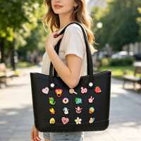 Sac fourre-tout portable en EVA couleur unie DIY, grande capacité, ouverture supérieure, imperméable, 15 pouces, toutes saisons, breloques aléatoires