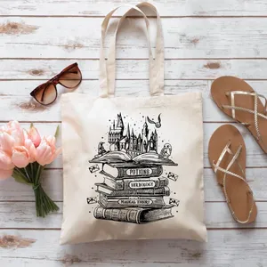 Bolsos de Mano para Mujer con Estampado de <span class=keywords><strong>Castillo</strong></span> de Librería Mágica, Bolsos de Lona Escolares Inspirados en Películas, Bolsos para Amantes de los Libros, Bolsos con Diseño de <span class=keywords><strong>Castillo</strong></span> Mágico - Product Image 3