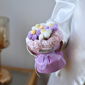 ดอกไม้ถักไหมพรมทำมือสไตล์โมเดิร์น ช่อดอกไม้ประดิษฐ์ขนาดเล็ก  ดอกไม้ปลอม  เป็นมิตรกับสิ่งแวดล้อม ของขวัญวันแม่ วันวาเลนไทน์ - Product Image 5