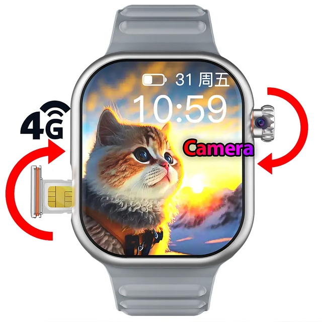 S10 Smart Watch 4G Cellular Android System Square AMOLED Touch Screen Wireless Charging 1.99" Activity Tracker for Google