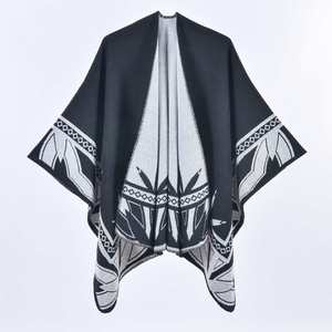 Wholesale Autumn Winter New Thickened Cashmere-Like Argyle Reversible Durable Split <b>Shawl</b> Travel Outerwear Cloak - Product Image 6